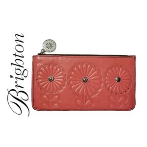 Brighton Vintage Floral Embossed Leather Slim Wallet in Salmon Pink